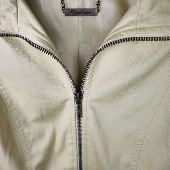 TanJay Jacket Womens 14 Bright Yellow Full Zip Faux Leather Lined Zipper Pockets - Picture 6 of 16